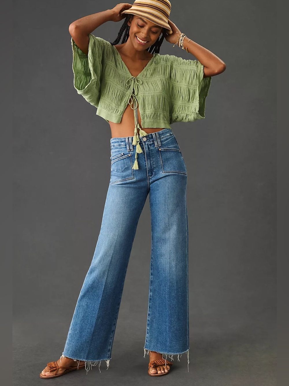 PAIGE Light Blue High-Rise Wide Leg Jeans